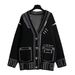 Women's Oversized Cardigan – Abstract Doodle Knit Sweater (Unisex Fit, Acrylic-Blend, Cozy Loungewear, S/M/L)_ecoleips.com