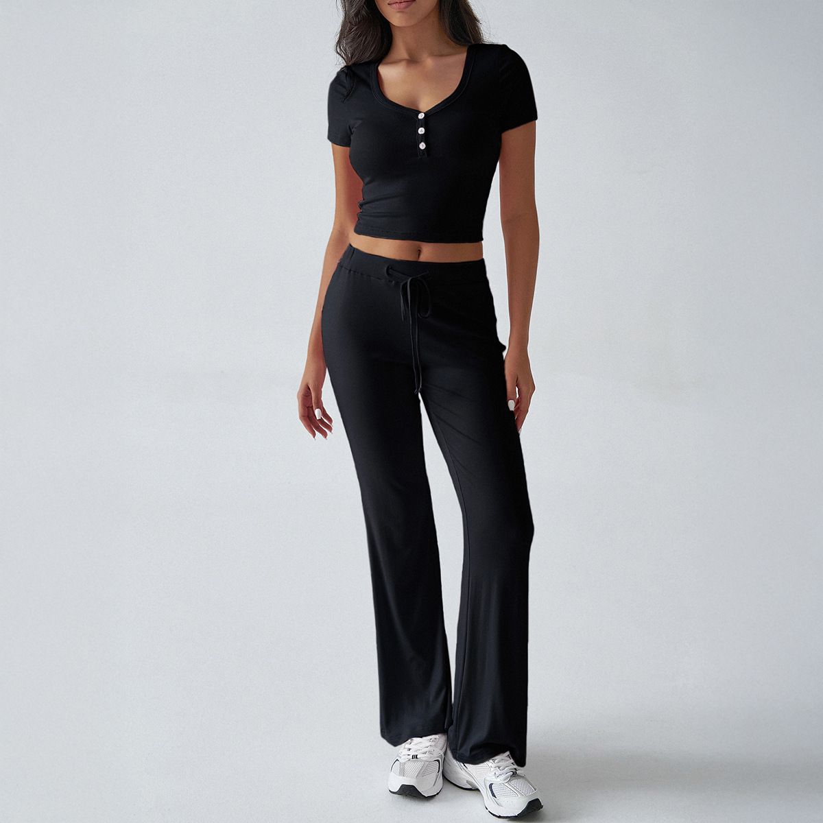 DiYun Women's Y2K Sporty Casual Style Knitted Two Piece Set U Neck T-Shirt And Pants Spring/Summer_ecoleips.com