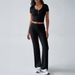 DiYun Women's Y2K Sporty Casual Style Knitted Two Piece Set U Neck T-Shirt And Pants Spring/Summer_ecoleips.com