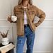 Women's Distressed Fringe Denim Jacket - Oversized Shirt Style Casual Coat With Turn-Up Cuffs (Brown, S-XL)_ecoleips.com