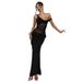 Women's Sexy Off-Shoulder Long Dress Solid Color Spliced See through Mesh European And American Style Spring Summer 2026_ecoleips.com