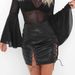 Verve Irregular Women's Short PU Split Tie Waist A-line Versatile Half Skirt_ecoleips.com