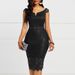 Factory In Stock Cross-Border European And American Evening Short Sleeve V-Neck Off-Shoulder Sexy Mid-Length Bodycon_ecoleips.com