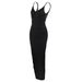 8801 V-neck Sexy Slim Fit Open Back Split Strap Long Sleeveless Dress_ecoleips.com