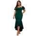 Plus size women's party evening dress with boat neck, slim and sexy swing fishtail dress European and American independent station_ecoleips.com