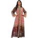Women's Long Sleeve Embroidered Kaftan Dress – Flowy Maxi Dress With Ethnic Print & Beading (Polyester, S-Xxl, Multi-Color)_ecoleips.com