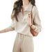 "Women's Casual Polo Collar Tracksuit Set Relaxed Fit Long Sleeve Top & Elastic Waist Pants Autumn Winter Outfit"_ecoleips.com