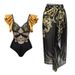 Women's Black Gold Printed Ruffled One Piece Swimsuit New Popular Swimwear_ecoleips.com