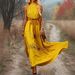 Women's Clothing Summer Halter Neck Tie-Back Maxi Dress – Lace Trim Boho Elegance (Yellow, S-XL)_ecoleips.com