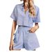 Women's Clothing Cotton And Linen Solid Color V Neck Drop Shoulder Short Sleeve Fashion Casual Loose Shorts Pocket Two Piece Set_ecoleips.com