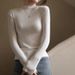 Women's High Elastic White Ribbed Base Layer Long Sleeve T-Shirt Stand up Collar Slim Fit Autumn Winter Inner Layer Top_ecoleips.com