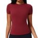 Women's Slim Fit High Elasticity T-Shirt Summer Short Sleeve Straight Shoulder Fitness Sports Yoga Top_ecoleips.com
