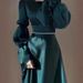 Elegant Long Sleeve A-Line Dress With Bubble Sleeves & U-Neck - Soft Polyester Blend Flowy Maxi Dress For Women, Comfortable Spring Outfit_ecoleips.com