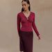 Voya Women's Pure Desire Spicy Girl Outfit, Wine Red V-neck T-shirt, Spring And Summer Slim Fit, Inner Outfit, Slimming Top_ecoleips.com