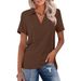 2025 Cross-Border Women's Short-Sleeve V-Neck Polo Shirt Summer Collarless Top Casual Loose T-Shirt_ecoleips.com