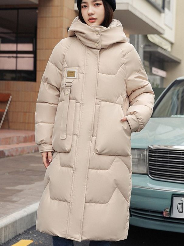 K Women's Detachable-hat Cotton Coat; Long Over-the-knee Thickened Cotton-padded Jacket; Women's Cotton-padded Out._ecoleips.com