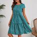 Floral Print Round Neck Short Sleeve A-Line Dress - Lightweight Polyester, Comfort Fit, Plus Size Available (Red, Navy, Blue)_ecoleips.com