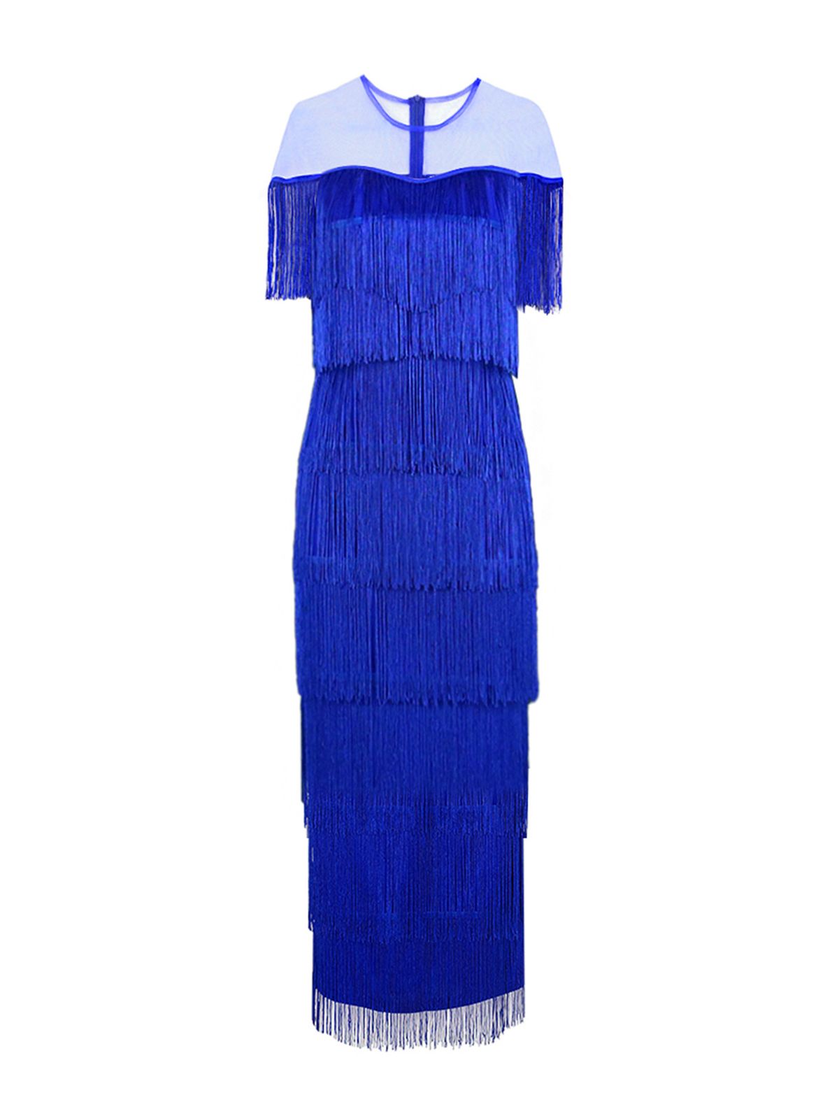 Women's Clothing Mesh Splicing Tassel Round Neck Dress High Waist Slim Evening Sexy Hip Skirt Dresses_ecoleips.com