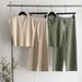 Women's Solid Color Knitted Sleeveless Vest And Wide Leg Trousers Set Casual Fashion Two-Piece Outfit European American Style_ecoleips.com
