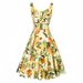 Cross-border Foreign Trade 1950s Retro Cocktail Party Ball Sleeveless Homecoming Summer Printed Button A-line Dress_ecoleips.com