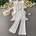 Minimalist Striped Sun Protection Set – Long-Sleeve Shirt With Drawstring Waist & Wide-Leg Pants, Lightweight & Breathable Outfit For Casual Chic_ecoleips.com