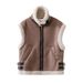 Aria Basics Autumn European American Women's Fashion Foreign Trade Trendy Camel-Colored Motorcycle Leather And Fur Vest_ecoleips.com