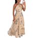 Summer New Fashion Sexy Printed Long Dress For Women Halter Neck Tie_ecoleips.com