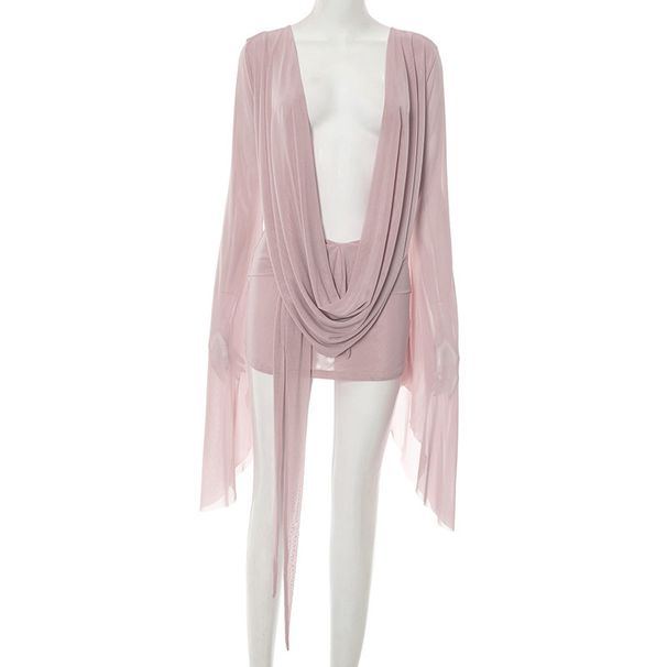 Women's Deep V Neck Sheer Mesh Dress Island Resort Style New Cross Border Fashion_ecoleips.com