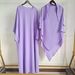 New Dubai Women's Solid Color Batwing Sleeve Loose Robe With Hijab Two-Piece Dress P105_ecoleips.com