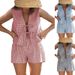 Women's Clothing Casual Plaid Suit Lace Up Vest Elastic Waist Shorts Suit_ecoleips.com
