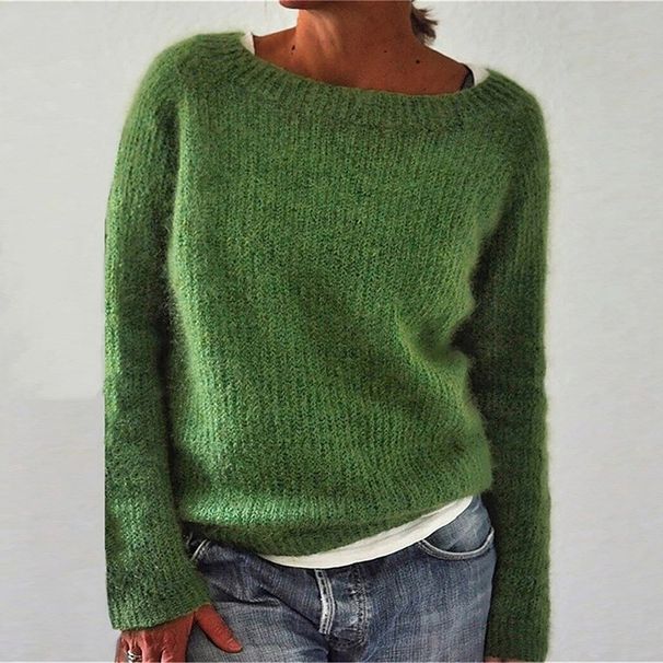 Oversized Solid Color Knit Sweater - Soft Long Sleeve Pullover Sweater Solid Color Static Version Basic Sweater Knitted Sweater Women's Long Sleeve_ecoleips.com