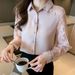 Women's Clothing Lapel Lace Splicing Chiffon Shirt Top Cardigan Shirt_ecoleips.com