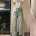 American Retro Yellow Mud-colored Jeans For Women, Summer Distressed Loose Fit, Petite Floor-length Straight Wide-leg_ecoleips.com