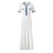 Women's Clothing New Style Short Sleeved Denim Knitted Dress Simple And Elegant Long Skirt Slimming Sweater Dress_ecoleips.com