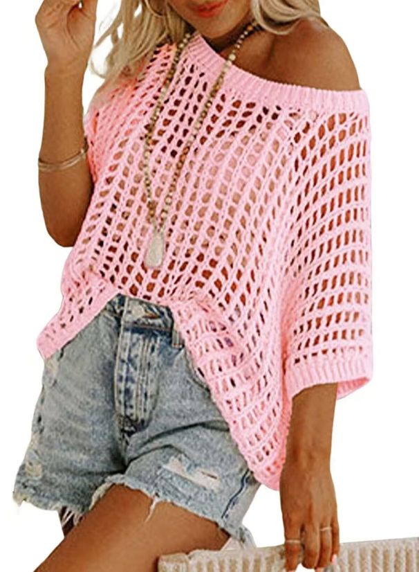 Women's Clothing Sexy Hollow-Out Knit Top – Summer Sleeveless Beach Cover-Up With 3D Lace Pattern & Flowy Sleeves_ecoleips.com