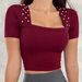 Women Fashion Temperament Square Neck Solid Color Rhinestone Embellished Slim Fit Cropped Top Dress For Ladies_ecoleips.com