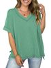 Women's Clothing New Twisted Stripe V Neck Bat Sleeve Splicing Slit Pullover T Shirt For Women_ecoleips.com