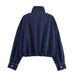 Women's Denim Jacket For Wholesale - Stylish Urban Casual Coat With Round Neck & Long Sleeves (S/M/L, Navy Blue, Polyester Fabric)_ecoleips.com