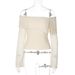 French-style Off-shoulder Bell-sleeve Long-sleeve T-shirt For Women, 2025 Spring New Slim-fit Design Short Top_ecoleips.com