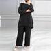 H731 Muslim New Women's Clothing Solid Color Double Layer Top Fashion Elegant Loose Wide Leg Pants Set_ecoleips.com