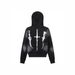 Vintage Distressed Hoodie With Faux Fur Trim – Unisex Streetwear Pullover, Oversized Fit, Letter Print, Retro Style (Black/Grey)_ecoleips.com