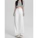 Women's White Slim Fit Straight Leg Jeans Loose Fit Flattering Drape Bestseller for Spring And Autumn_ecoleips.com