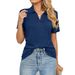 Women's Collar Pocket Short Sleeved Top In Solid Color_ecoleips.com