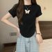 Women’s Clothing Large Size Butterfly Short Sleeved T Shirt For Women Ins Summer Pure Desire Short Popular Simple Style Bottoming Shirt Top_ecoleips.com