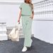 Women's Striped Two Piece Set Summer Casual Comfortable Wide Leg Pants Short Sleeve Crew Neck T-Shirt_ecoleips.com