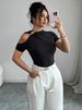 Women's Slim Fit Solid Color T-Shirt One Shoulder Metal Ring Short Sleeved Top Sexy Base Layer European American Style_ecoleips.com