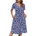 Floral Print V-Neck Midi Dress With Flowy A-Line Silhouette - Stretch Polyester Casual Summer Sundress_ecoleips.com