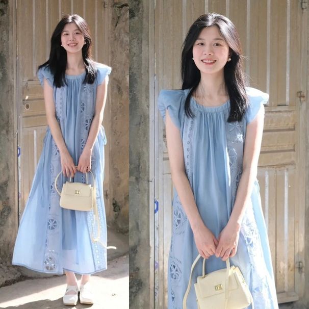Summer New Korean Fashion Embroidered Small Flutter Sleeve Maternity Dress_ecoleips.com