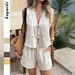 Women's Vacation Vest & Shorts Set – Casual Linen Blend Lounge Outfit (Khaki/Beige/Brown/Yellow, S-Xl)_ecoleips.com