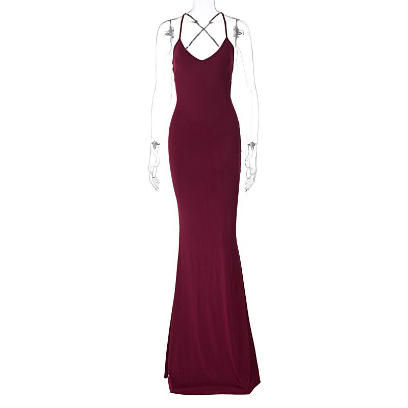 cross-border Women's Clothing 2025 Autumn New Fashion Sexy Party Backless Lace-up Ruched Butt-lifting Dress_ecoleips.com